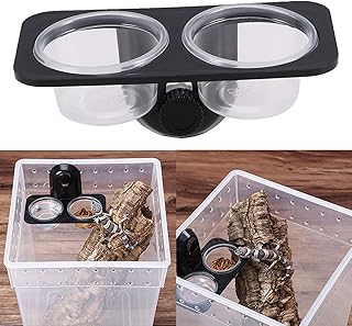 POPETPOP Gecko Feeder Ledge-Small Gecko Food Cups Reptile Feeder for Reptiles Food and Water Feeding(Screw Type)
