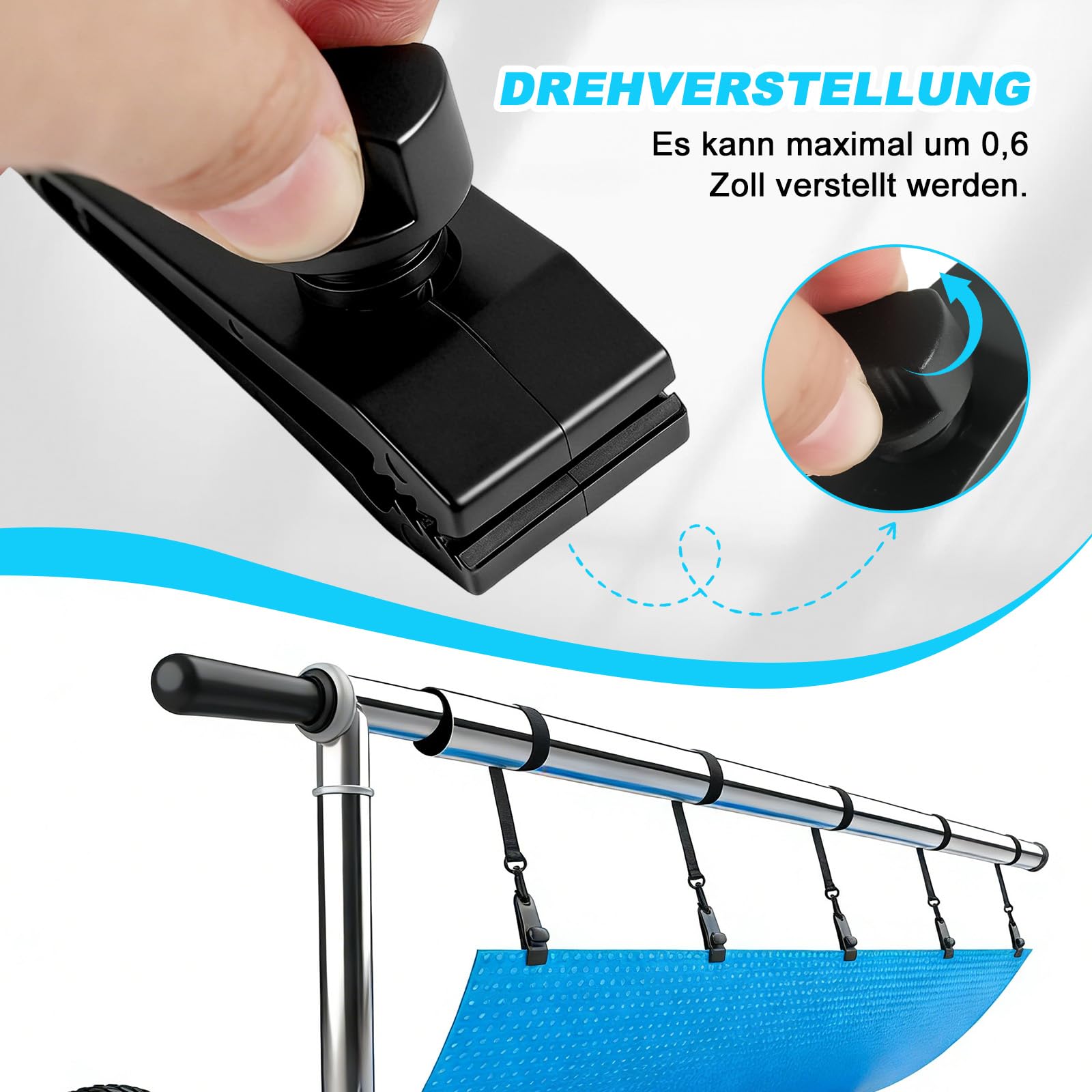 Pool Aufroller Aufrollvorrichtung, Pool Solarabdeckungs Set - 8 Haltebänder & 8 Klammern & 8 Klettverschlüsse, Fahrbares Aufrollsystem für Pool-Planen,Abdeckungen