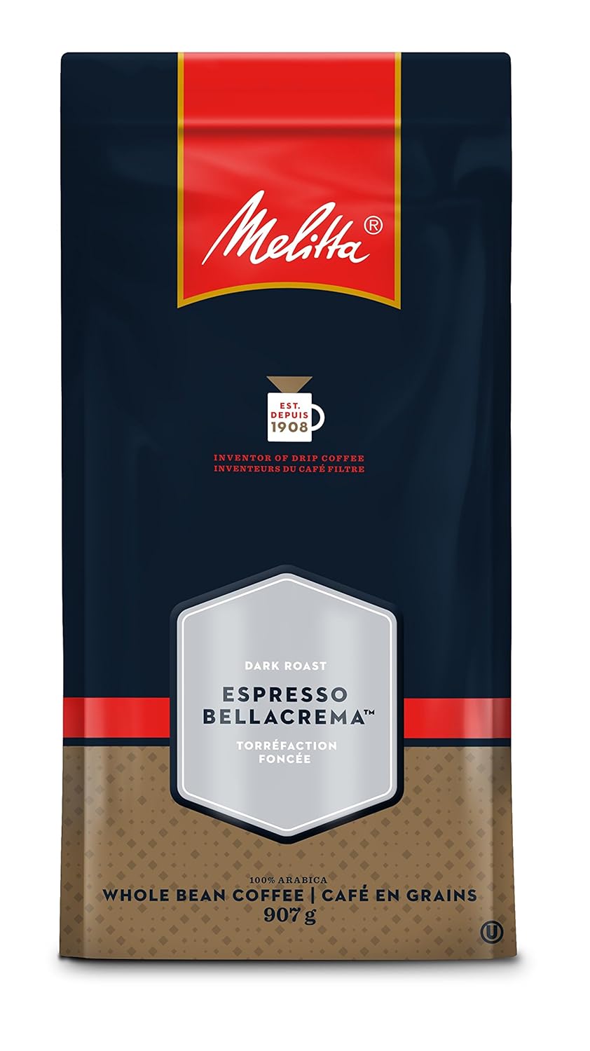 Melitta Espresso, BellaCrema, Dark Roast, Whole Coffee Beans, 2 Pound Bag