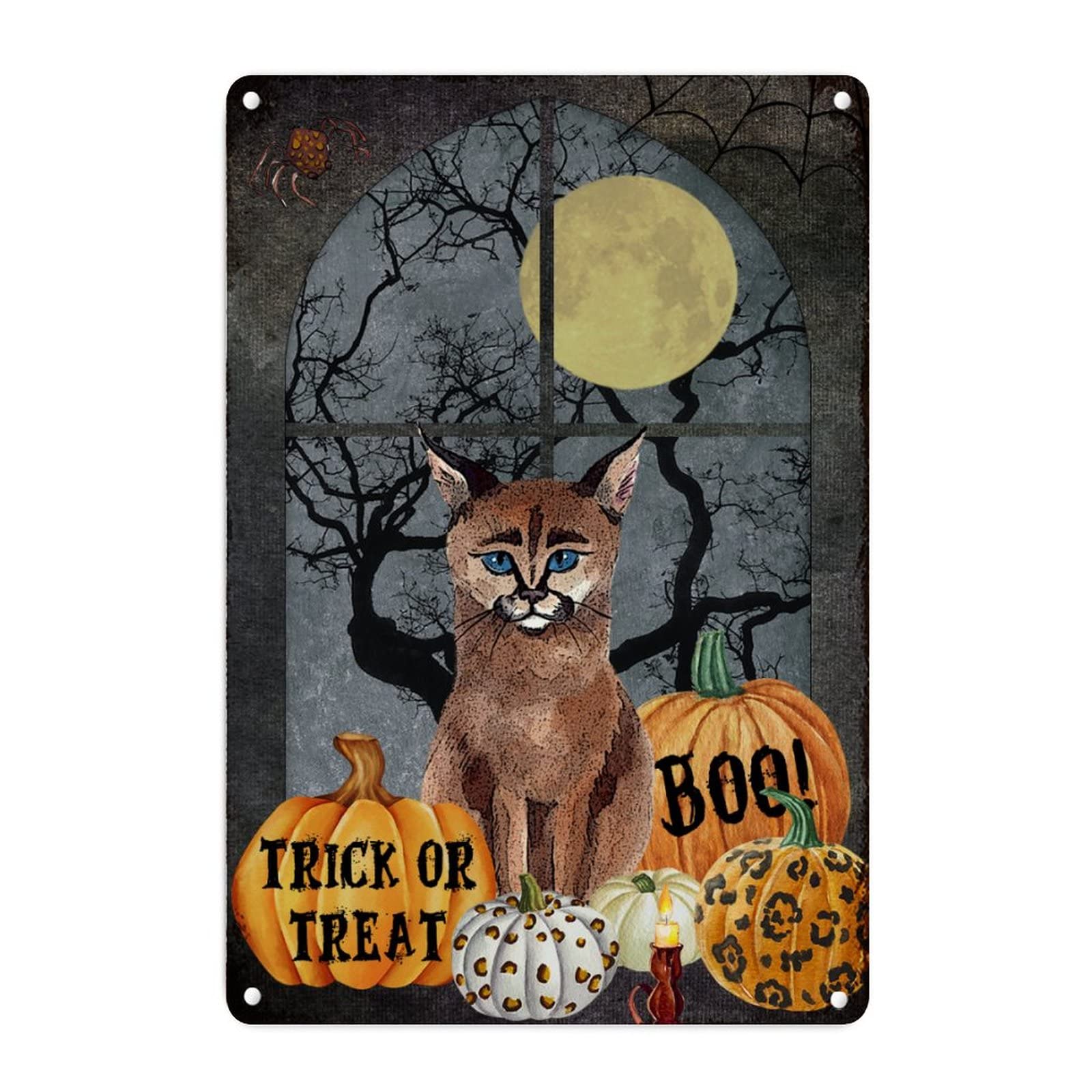 Décoration d'automne chat noir panneau métal Trick or Treat pour salon cosy