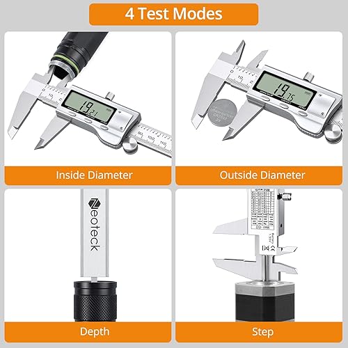 Miniatura 16 de Neoteck Juego de calibrador digital de 8 pulgadas y calibrador de calibre de acero inoxidable, pantalla LCD, herramienta de medición de calibrador