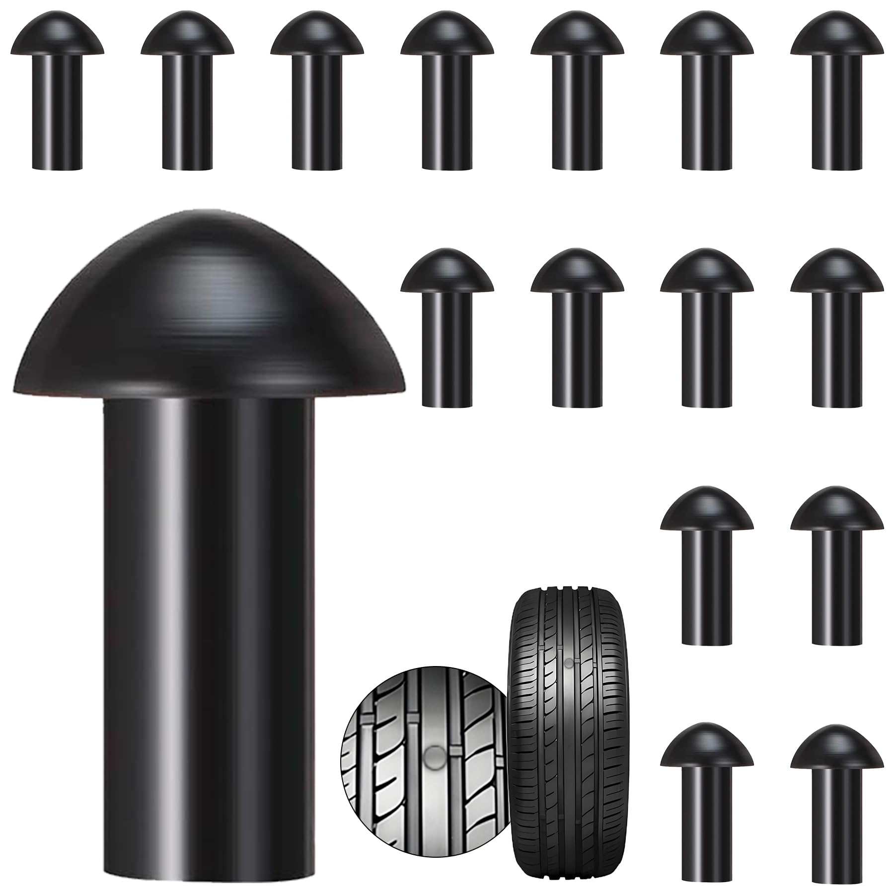 Richcat Replacement Mushroom Plugs for tubeless Tire Puncture Repair kit - for Cars, Motorcycles- Spare Plugs (15 Plugs)
