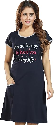 BODY BUDDY Women's Cotton Sleepwear/Short Nighty/Nightgown/Short Sleeve Nighties/Nightdress/Female Nightwear