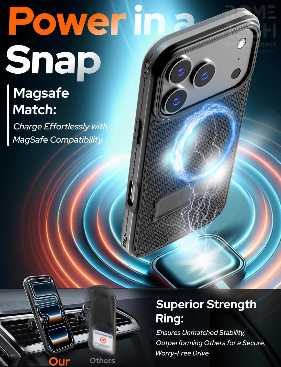 Designed for iPhone 17 Pro Max Case with Belt Clip Holster - Compatible with MagSafe Magnetic Heavy Duty Phone Cover with Kickstand - Black