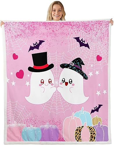 Miniatura 8 de Manfei Manta con temática de gnomos lindos de Halloween, para decoración de habitación de niños y niñas, manta de telaraña negra para sofá, manta de