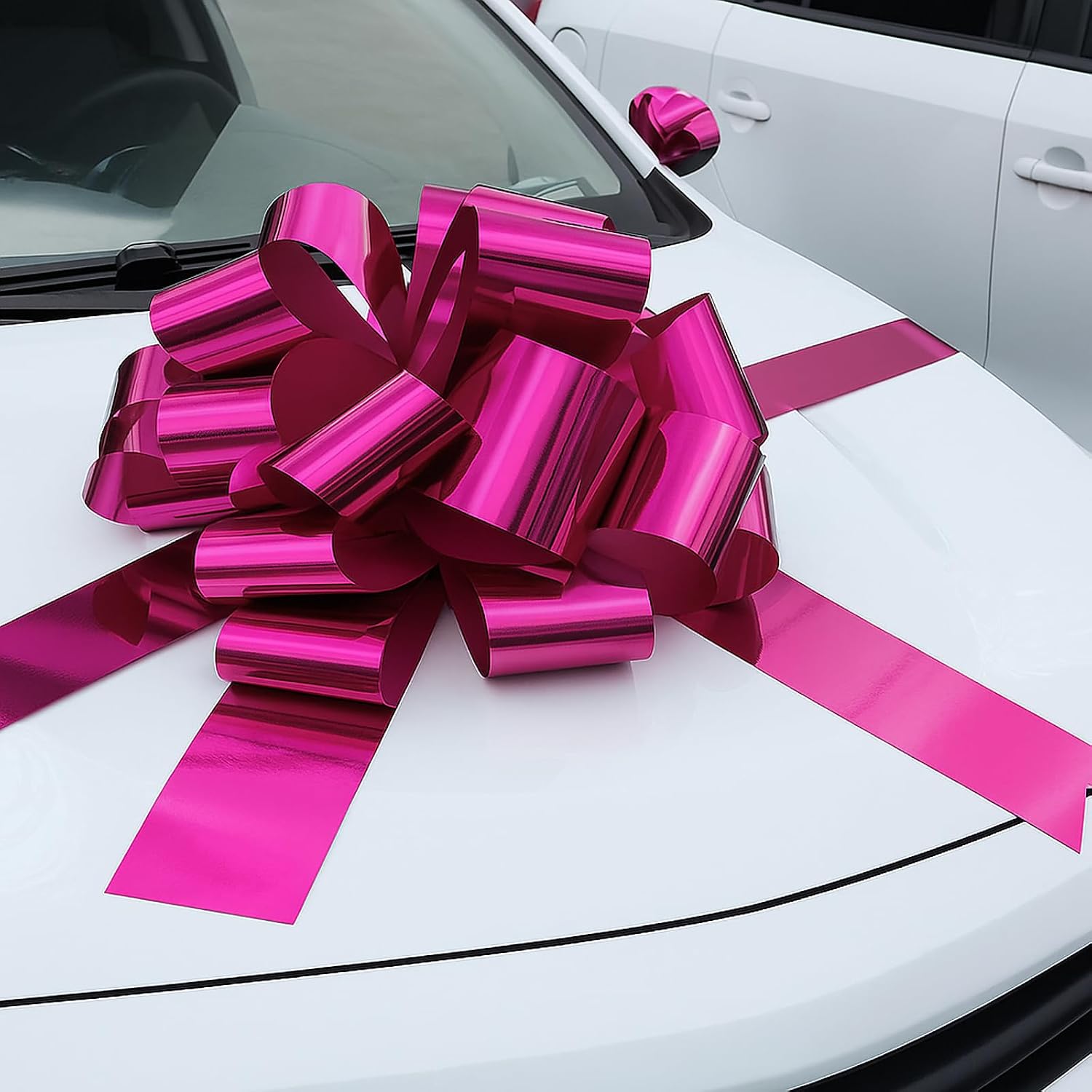 Big Car Bow Metallic Red, 20 Inch Round Shape Present Bows, Giant Bow for Cars Decor, New Houses, Birthday, Christmas, Wedding, Party, Large Gift Wrapping