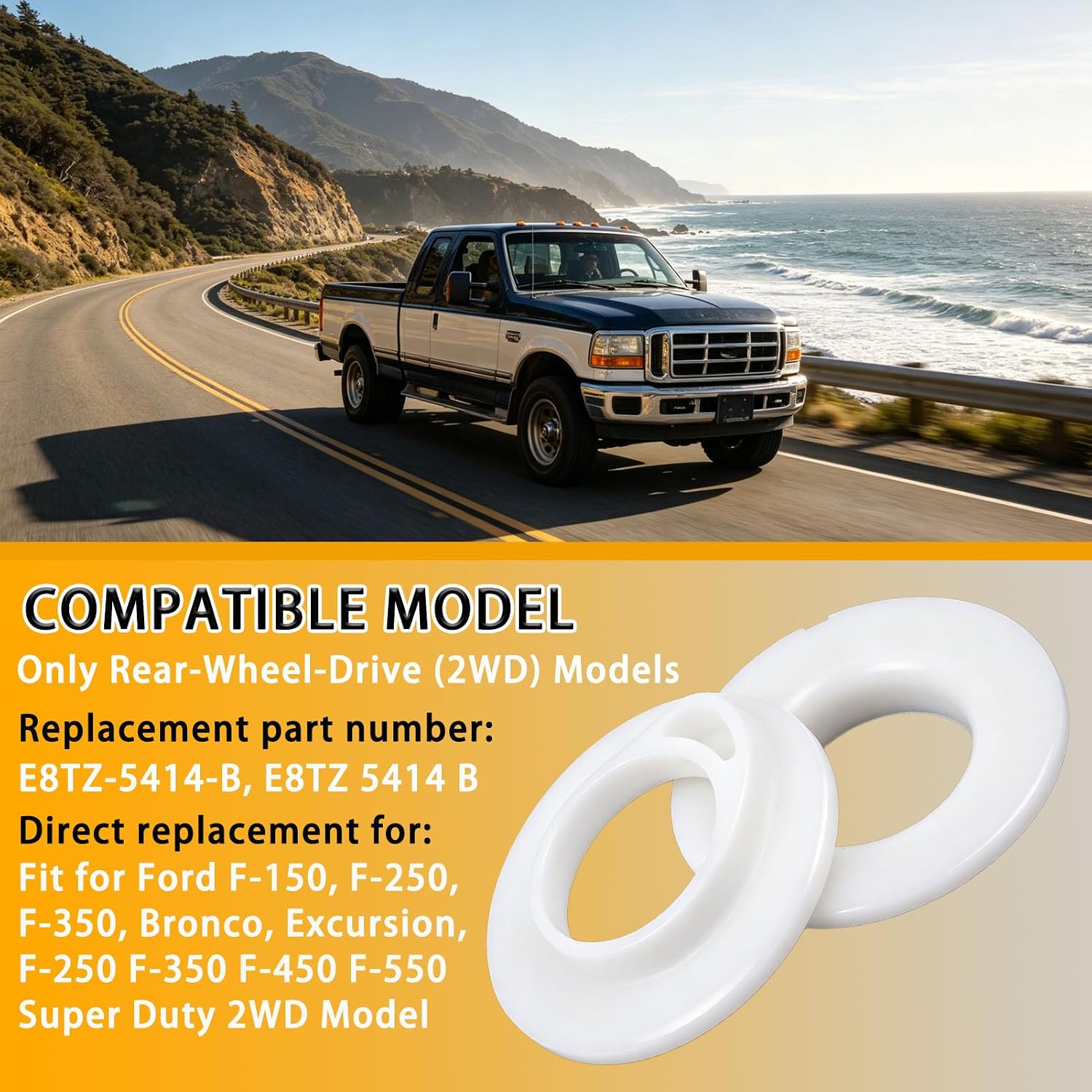 Front Suspension Coil Spring Lower Insulators for Ford F150 F250 F350 Upper Bracket Insulator Replacement E8TZ-5414-B Only Rear Wheel Drive 2WD Models Hight Duty 2 PCS