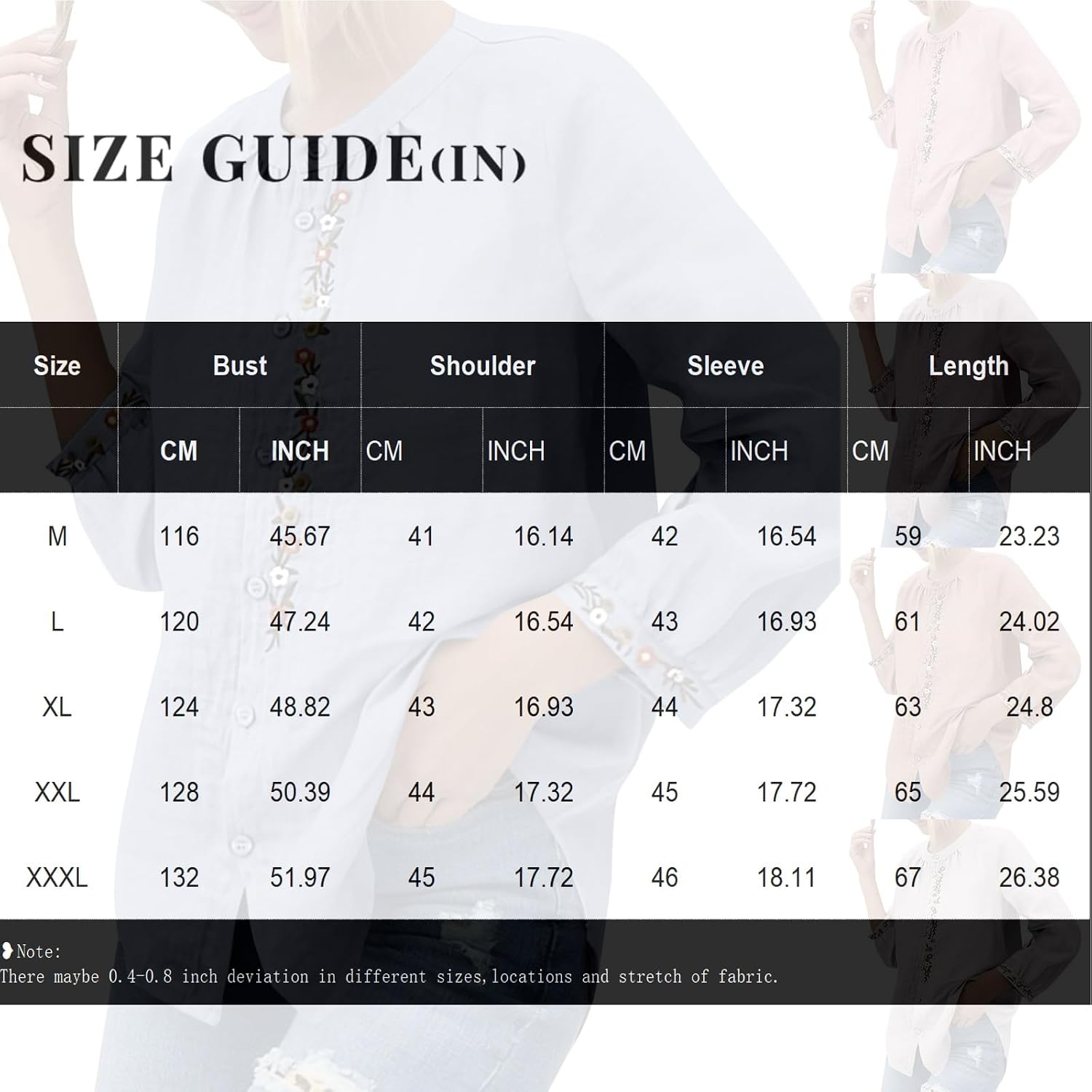 Women’s Long Sleeve Linen Blouse with Floral Embroidery Button Down Casual Loose Fit Top for Everyday