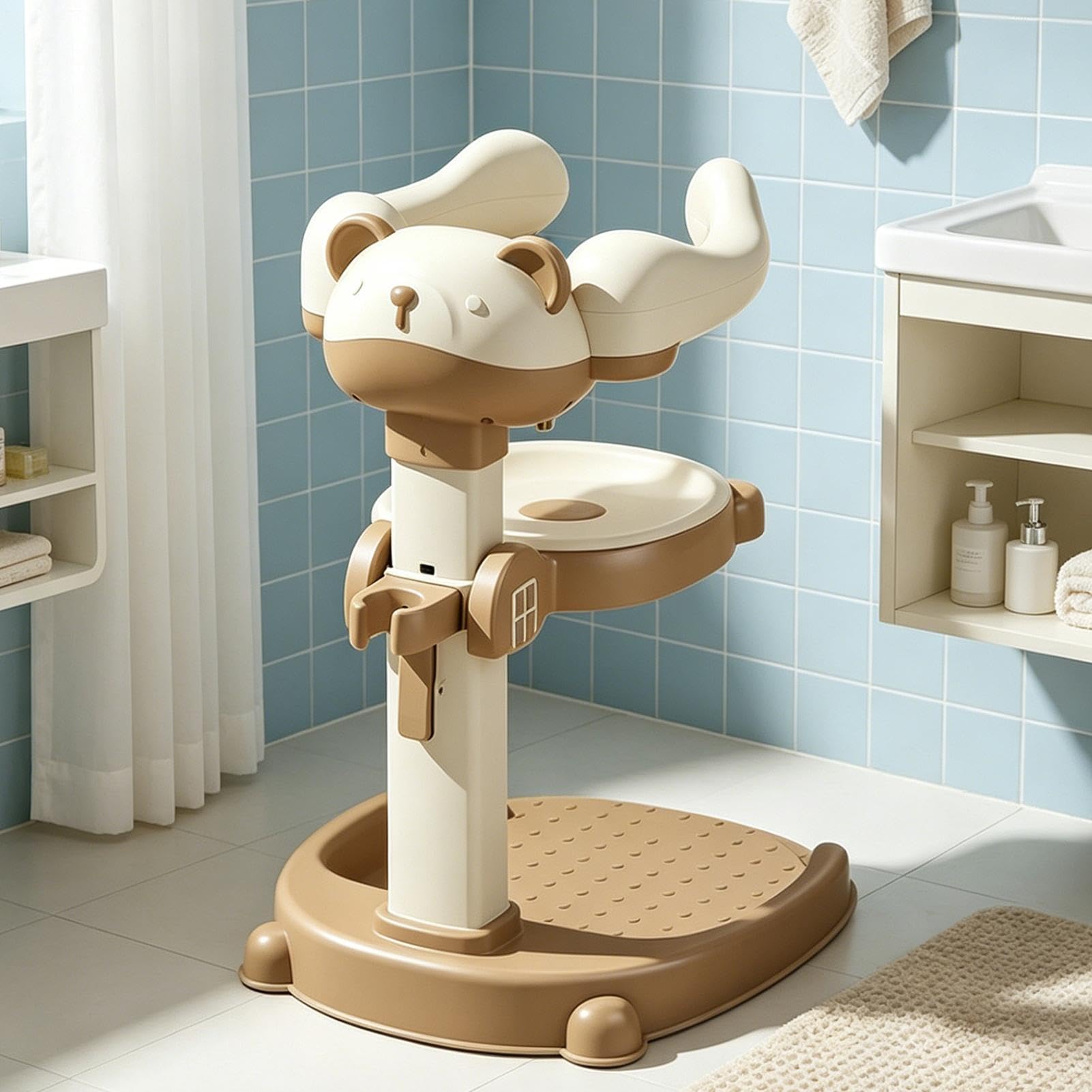 Kids Duschständer 2-in-1 Sitz abnehmbar höhenverstellbar | Armlehne Badeunterstützung für Badewanne Badezimmer Zuhause Studentenwohnheim Hotel Wickeln