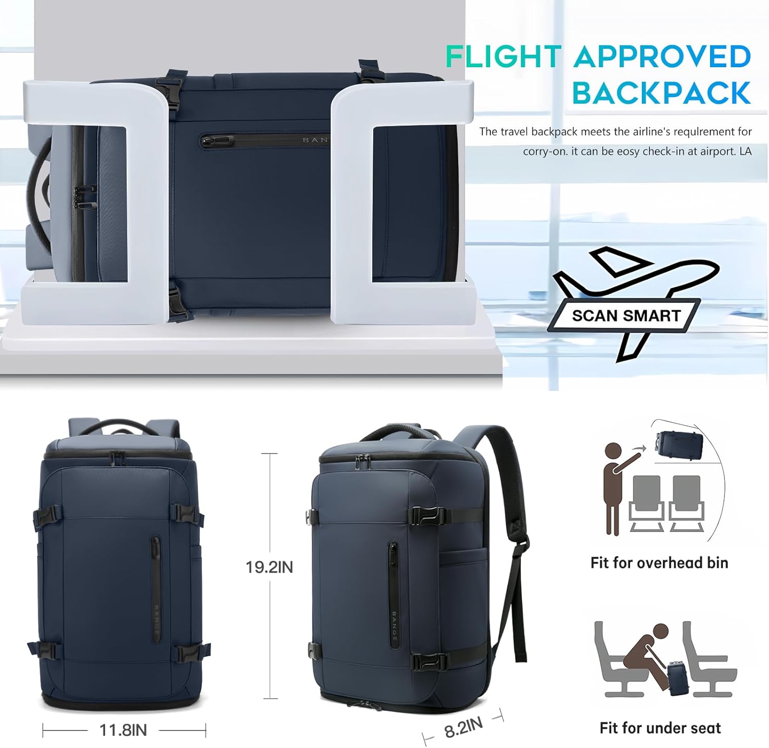 BANGE Travel Backpack with Shoe Compartment, 40L Large Capacity Back Pack, Men's Weekender Daypack Fits 17.3 Inch Laptop, Carry On Travel Backpack with Water Bottle Holder for Men and Women - Image 7