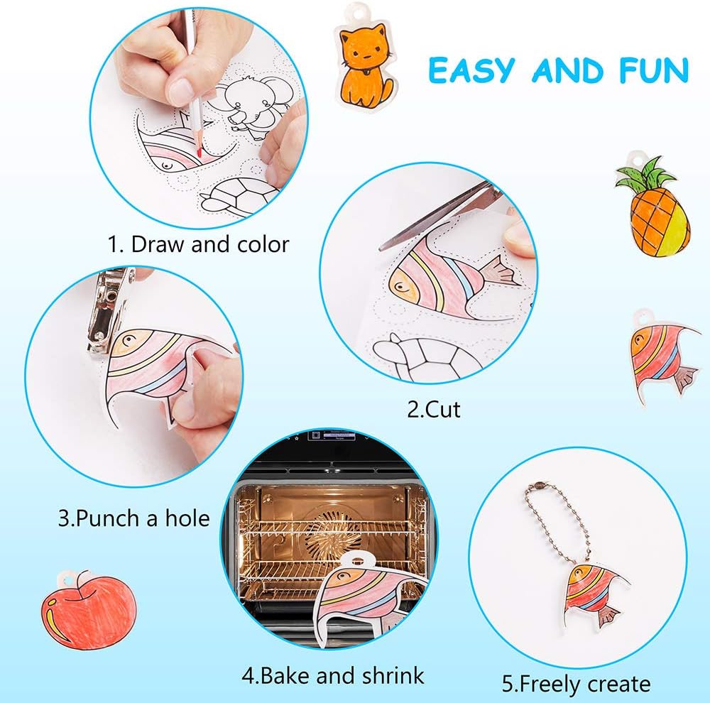 SWAKER 166 Pcs Shrinky Plastic Sheets Keychain Kit Includes 18 Pcs Shrink Art Paper, Hole Punch, Keychains & Pencils for Crafts and DIY Keychains Making Father Day Ornament image 5