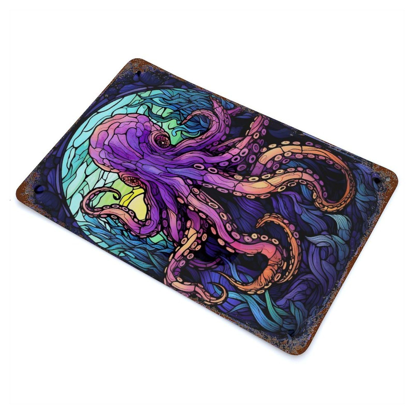 Amazing Octopus Abstract Distressed Metal Wall Sign 11.8"x7.9", for Garage, Bar And Workshop Decor, Decorative Metal Wall Art