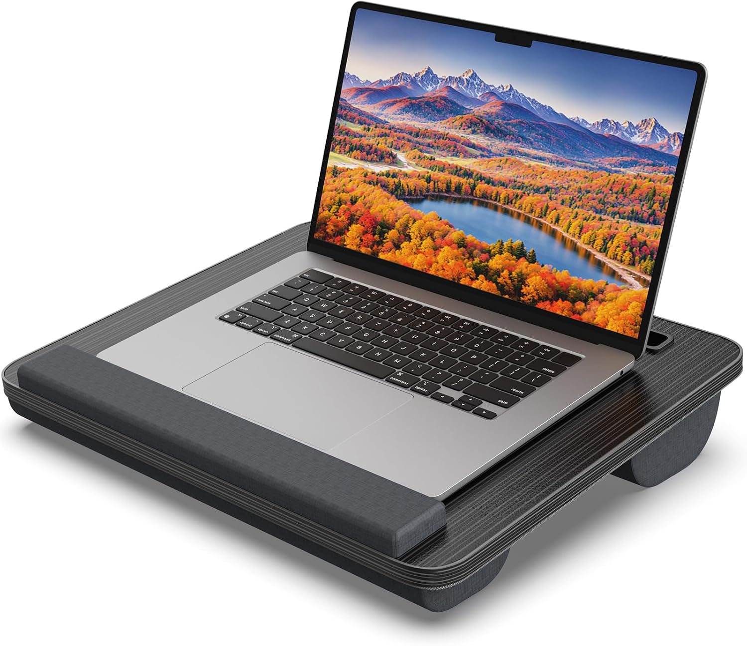 Portable Lap Desk, Laptop Stand for Bed with Soft Wrist Rest, Tablet/Phone Slot, Fabric Handle, Laptop Bed Desk with Cushion (Black)