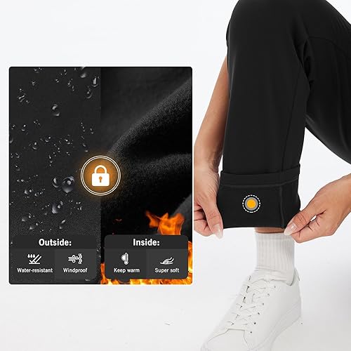 Miniatura 2 de baleaf Pantalones con forro polar para mujer, pantalones de pierna recta, pantalones de vestir con bolsillos con cremallera, atléticos para golf,