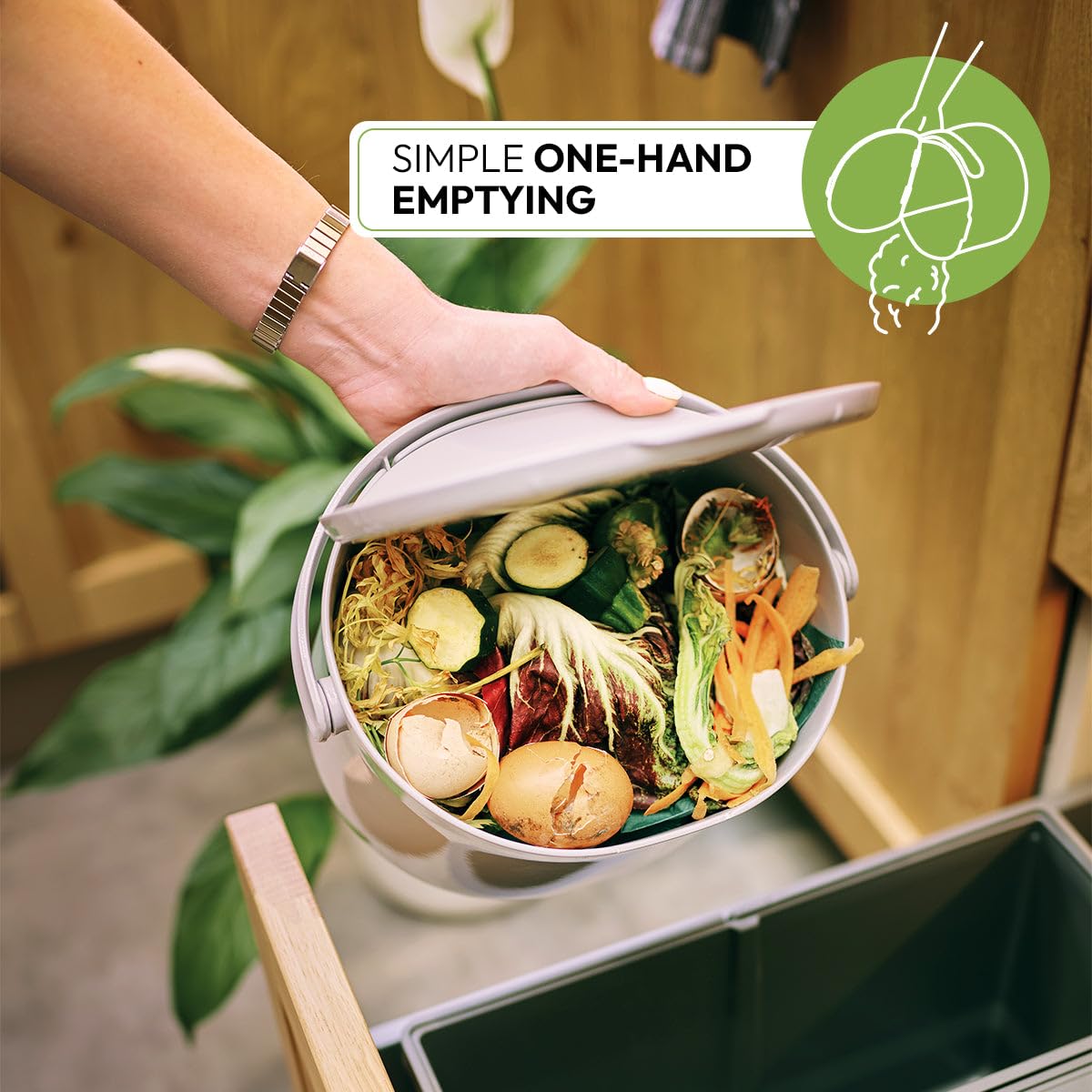 Skaza Organko Daily Poubelle à Compost 3,3L – Petite Poubelle de Cuisine avec Couvercle, Plastique Recyclé, Cappuccino