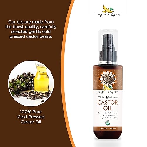 Miniatura 6 de Organic Veda - Aceite de ricino aceite para el crecimiento del cabello cejas uñas y piel aceite de ricino prensado en frío suave aceite de ricino