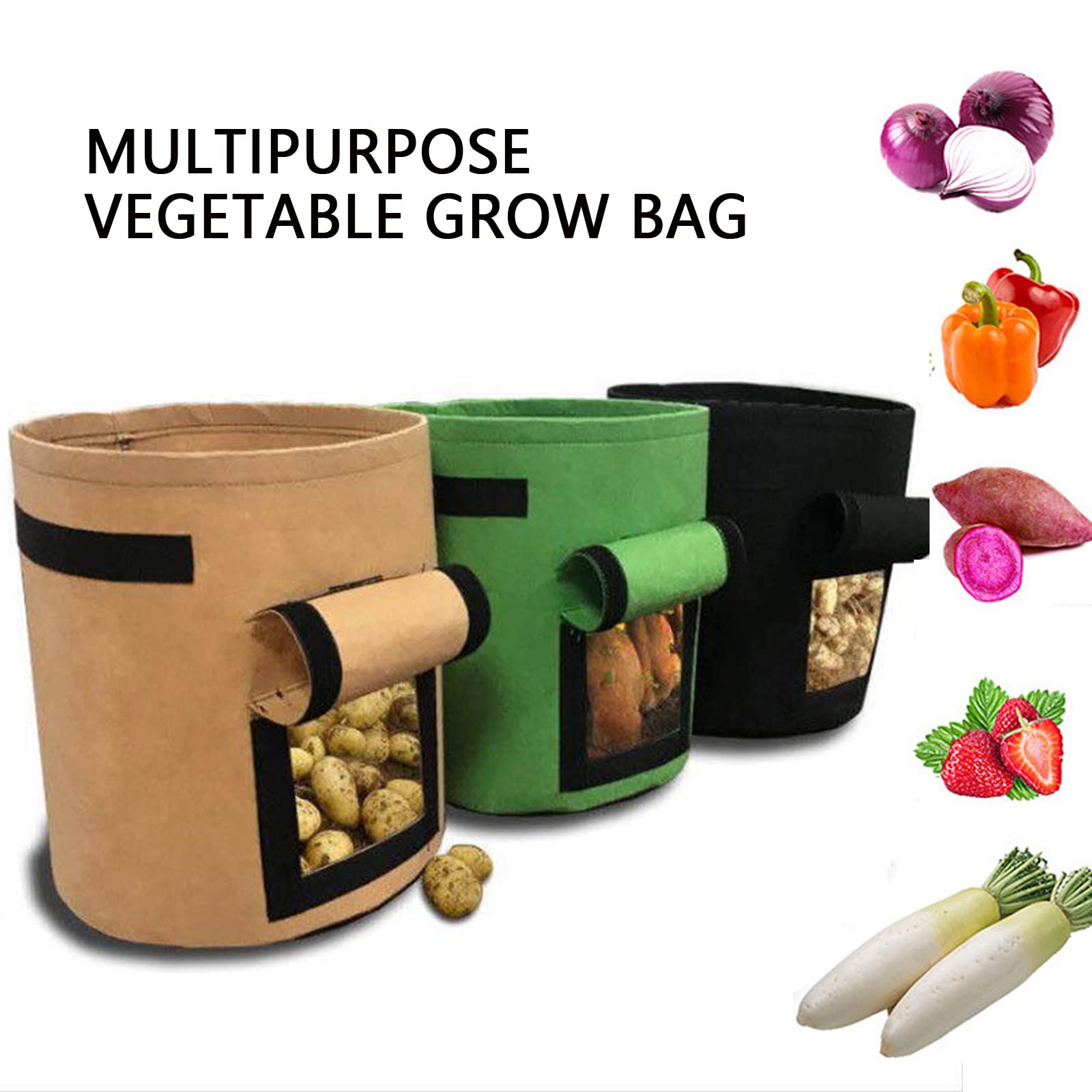 Sac a Planter Pomme de Terre, 3PCS 8 gallons Respirants Non tissés Sac de Plantation avec Poignées et Fenêtre, Sac à Plants pour Tomates, Plantes, Légumes