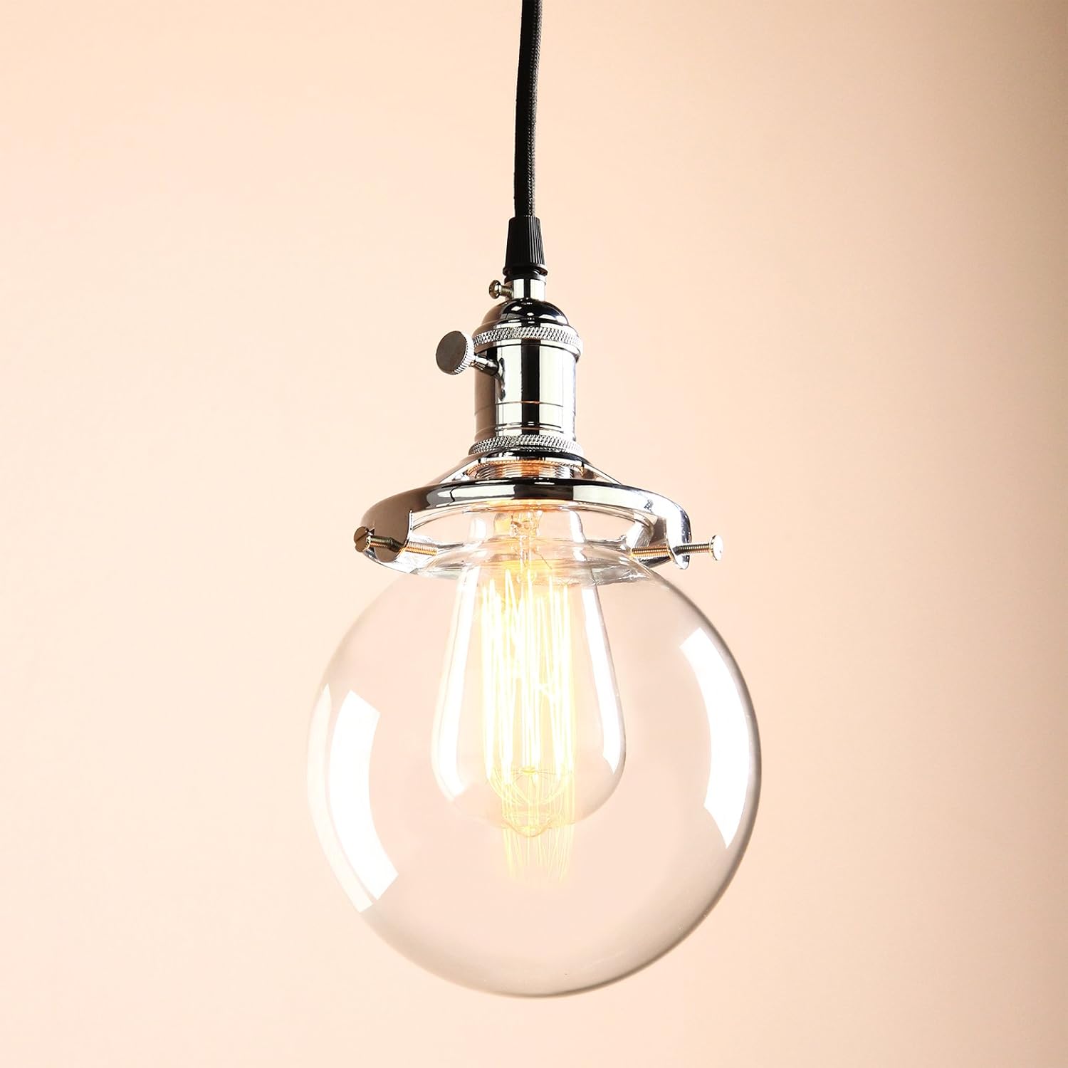 Best Cyber Deals 🔥 Permo Vintage Industrial Pendant Light Fixture Mini 5.9 Round Clear Glass Globe Hand Blown Shade (Chrome) Amazon Crazy 🔥 Deals Permo Vintage Industrial Pendant Light Fixture Mini 5.9 Round Clear Glass Globe Hand Blown Shade (Chrome)