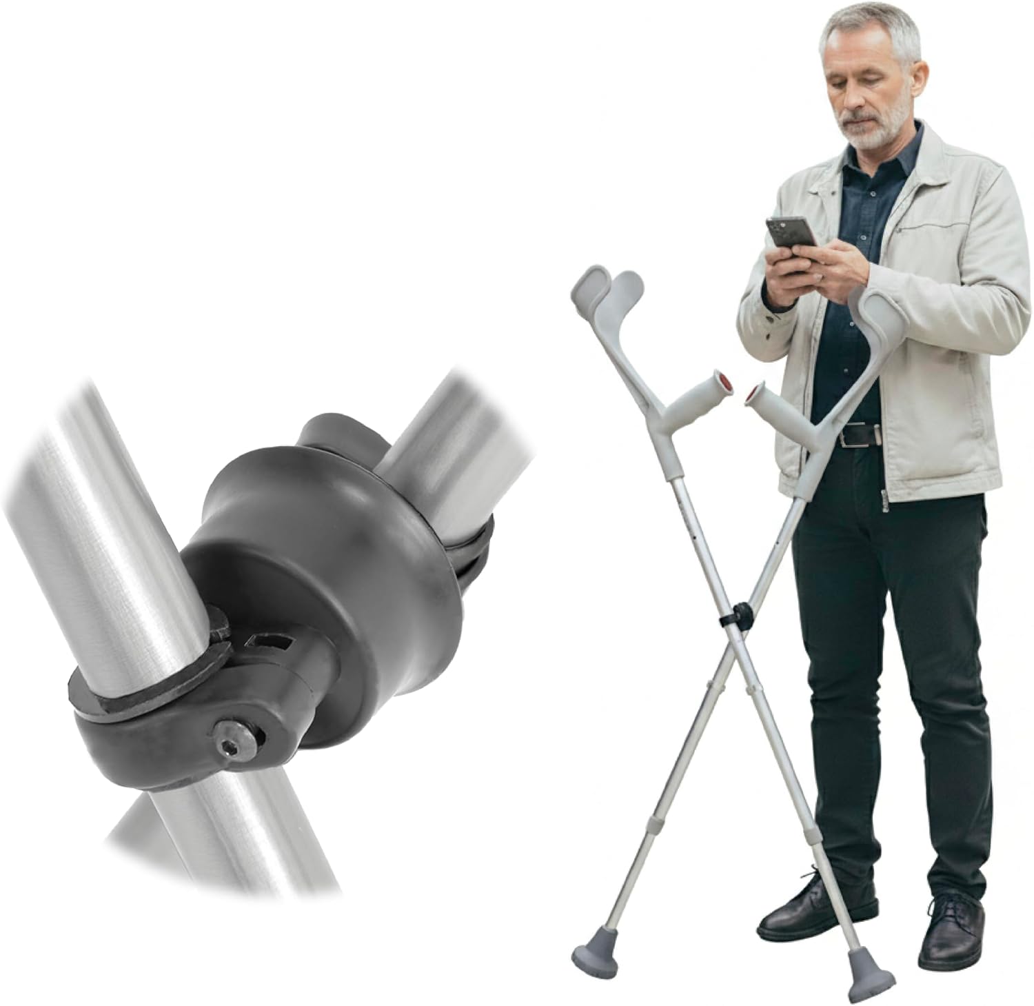 KMINA Magnetic Holder for 2 Canadian Crutches, Fall Clip