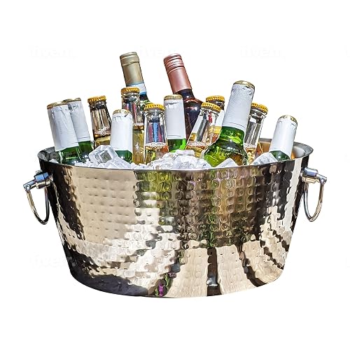 BREKX Insulated Hammered Stainless Steel Beverage Tub 12QT