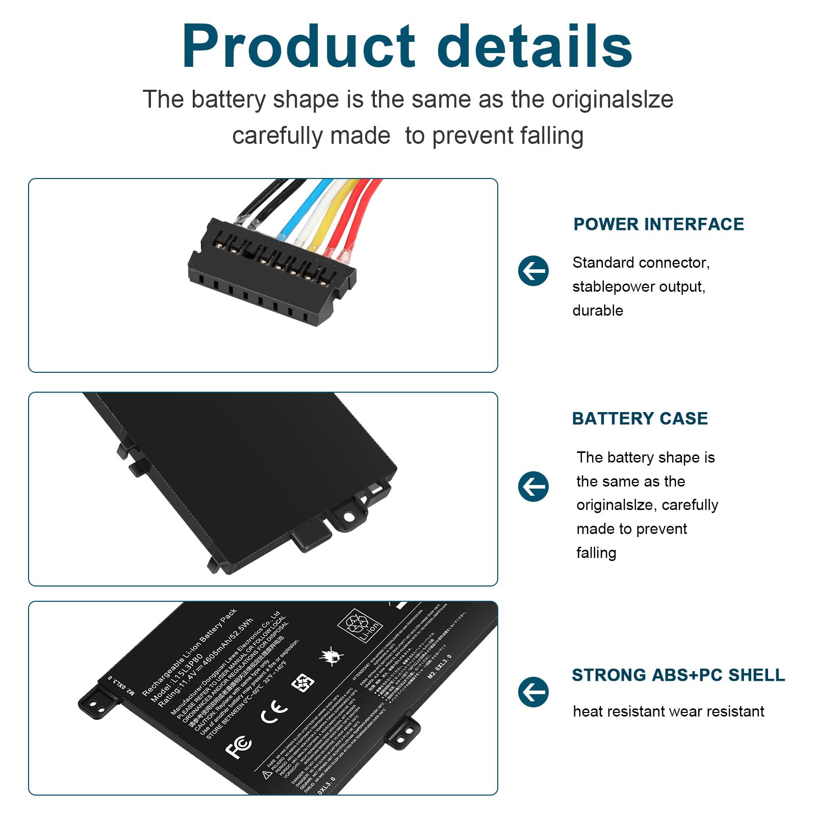 ASUNCELL 11.4V/52.5Wh L15L3PB0 Batería para portátil Lenovo IdeaPad 320S-14IKB 320S-15IKB, 330S-14IKB 330S-14AST 330S-15IKB, 520S-14IKB, Flex 4-1470/1480/1570/1580, Flex 5-1470/1570, L15L3PB0 L15M3PB0