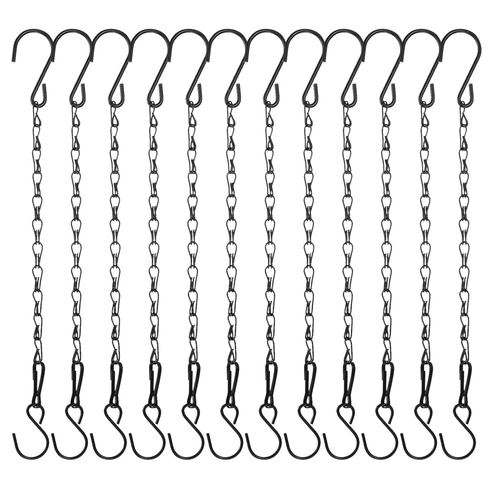 M METERXITY 12-Pack Chain for Hanging Plants, 29cm(11 Inch) Adjustable Hanging Chain with Hooks for Bird Feeder/Planter/Lantern/Wind Chime, Iron Basket Extender Hanger [Black]