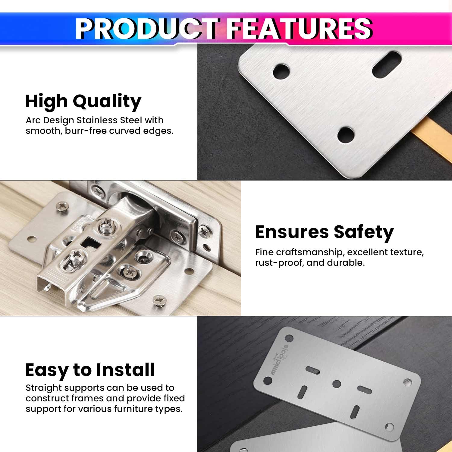 amiciTools Hinge Repair Plate | Stainless Steel (SS202) — Amazon image 3