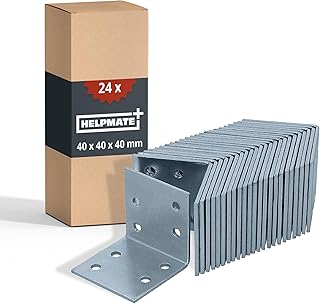 HELPMATE – 24 Stück Lochplattenwinkel 40x40x40 mm – Winkelverbinder galvanisch verzinkt & blau passiviert – Holzverbinder mit Korrosionsschutz, stabil & langlebig – einfache Montage