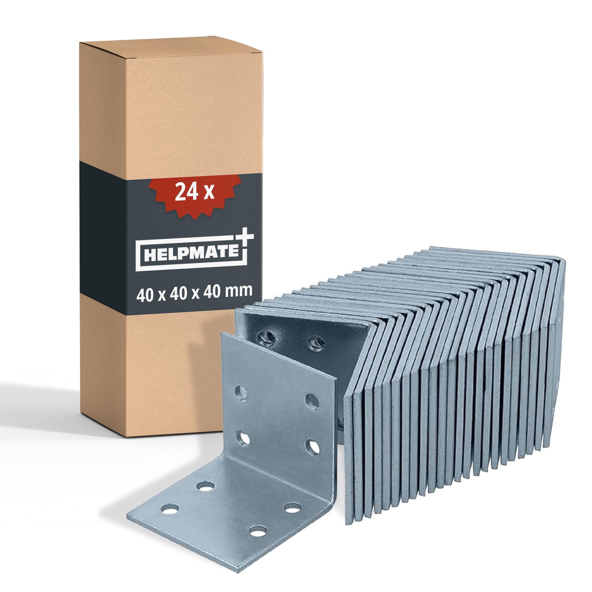HELPMATE – 24 Stück Lochplattenwinkel 40x40x40 mm – Winkelverbinder galvanisch verzinkt & blau passiviert – Holzverbinder mit Korrosionsschutz, stabil & langlebig – einfache Montage