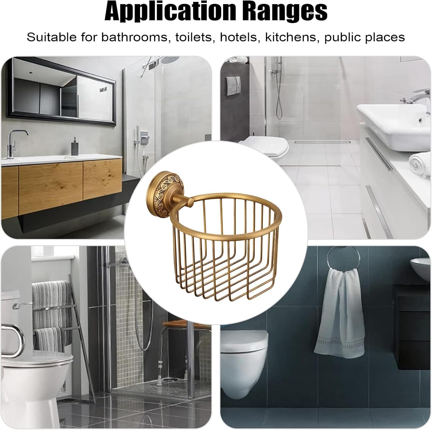 Gold Toilet Paper Holder, Wall - Mounted Bathroom Tissue Roll Storage Rack for RV, Camper & Vanity Decor