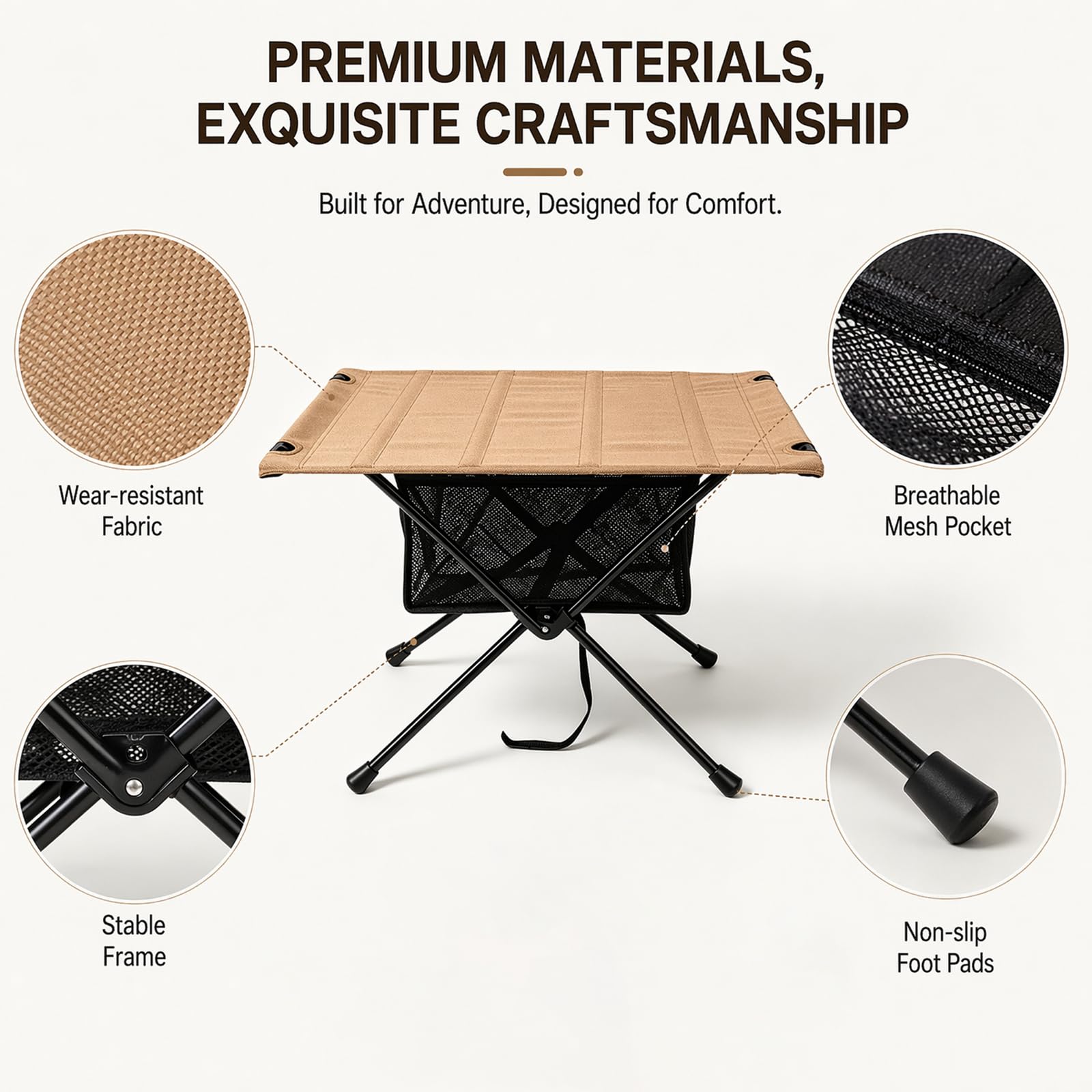 Mesa de Camping Plegable, pequeña Mesa Plegable, Bolsa de Transporte y Bolsa de Malla, Mesa de Exterior, Ultraligera, portátil, Mesa Plegable, Capacidad de Carga de hasta 30 kg, para Exteriores