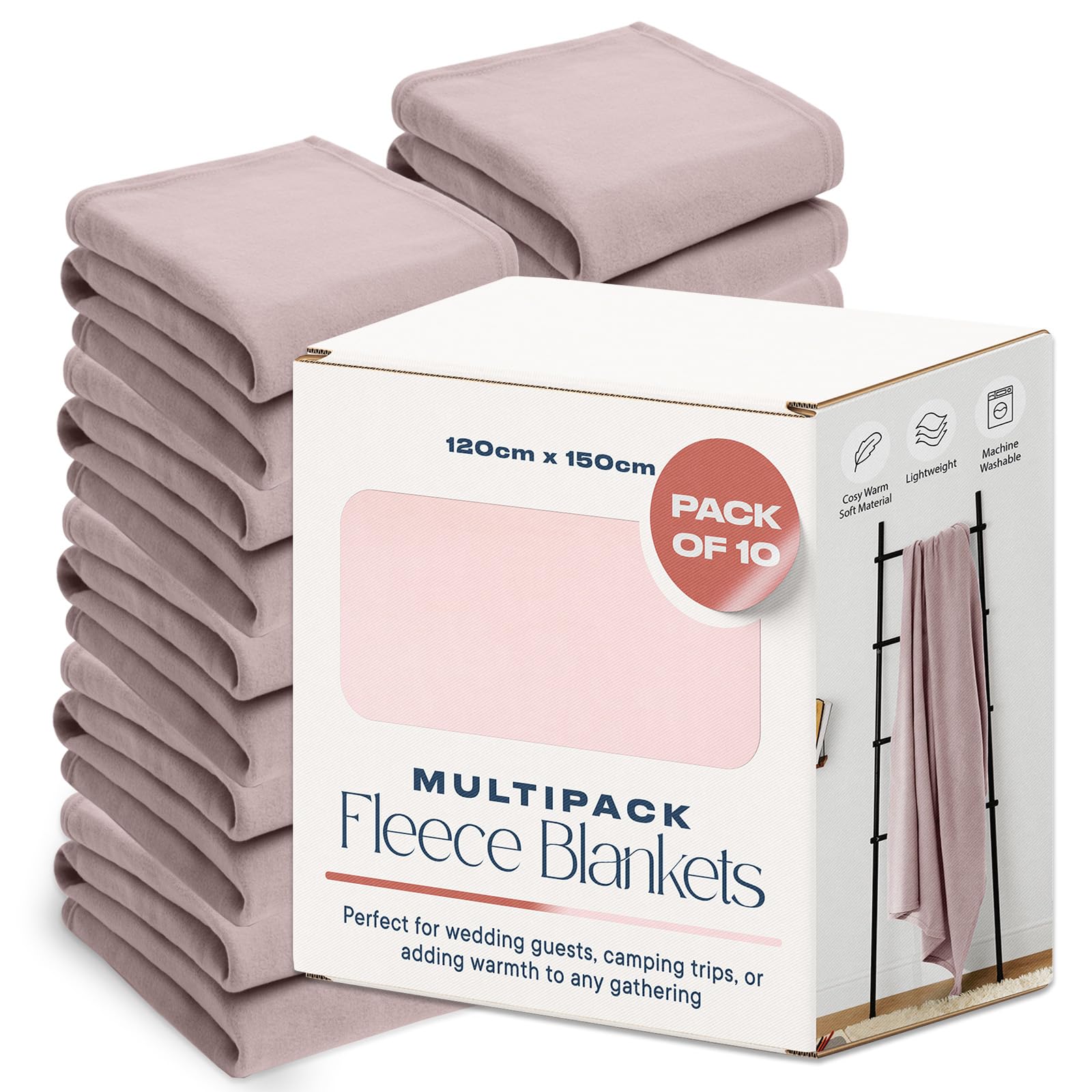 Dreamscene 10 x Plain Fleece Blankets Bulk Pink Throw, Soft Cosy Warm Throws for Sofas Bed Couch Settee Throws Wholesale Joblot Travel Garden Blanket Single Bed Throw, Blush Pink - 120 x 150cm โ image 1