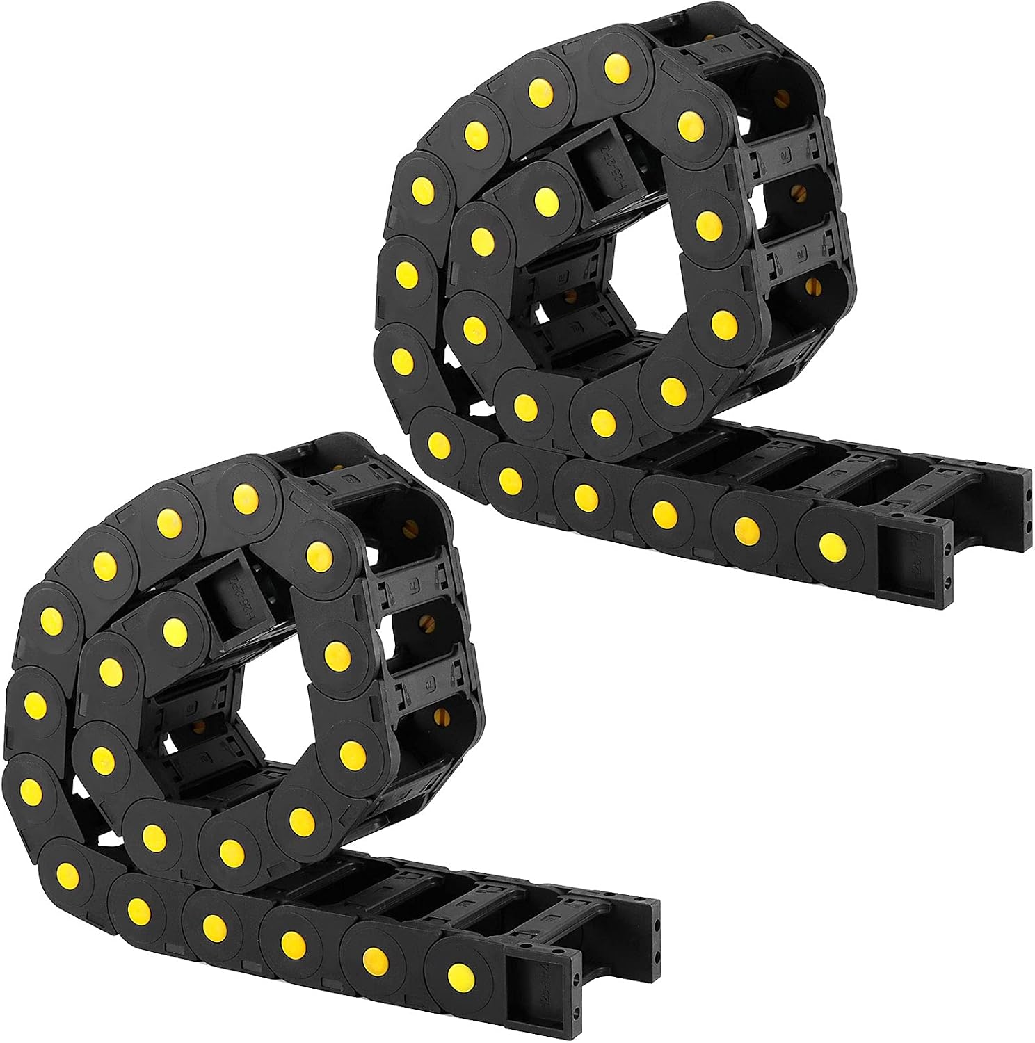 FUNSUEI 2 PCS 25mm x 70mm(Inner H x Inner W) Black Plastic Cable Wire Carrier Drag Chain, Drag Chain with Yellow Dot 1M Length for CNC Machine Tool, Electronic Equipment, Bridge Type