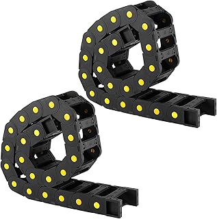 FUNSUEI 2 PCS 25mm x 70mm(Inner H x Inner W) Black Plastic Cable Wire Carrier Drag Chain, Drag Chain with Yellow Dot 1M Length for CNC Machine Tool, Electronic Equipment, Bridge Type