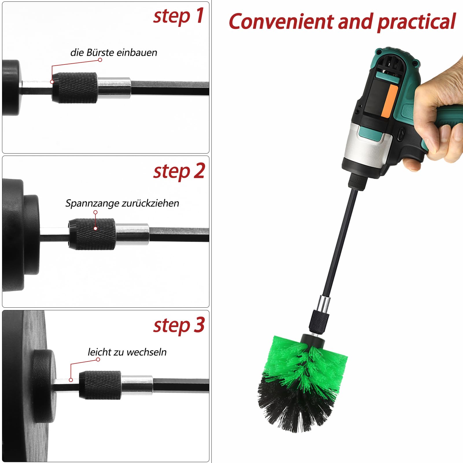 VIBRATITE Set di 20 spazzole per trapano a batteria, spazzola per la pulizia dei cerchioni, kit per la pulizia dei cerchioni, Power Scrubber per bagno, cerchioni e tappezzeria, verde