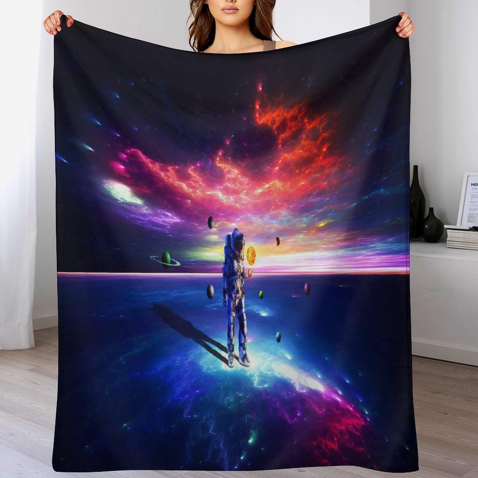 Couverture Polaire Astronaute Plaid Chaud Anti-décoloration pour Lit et Canapé