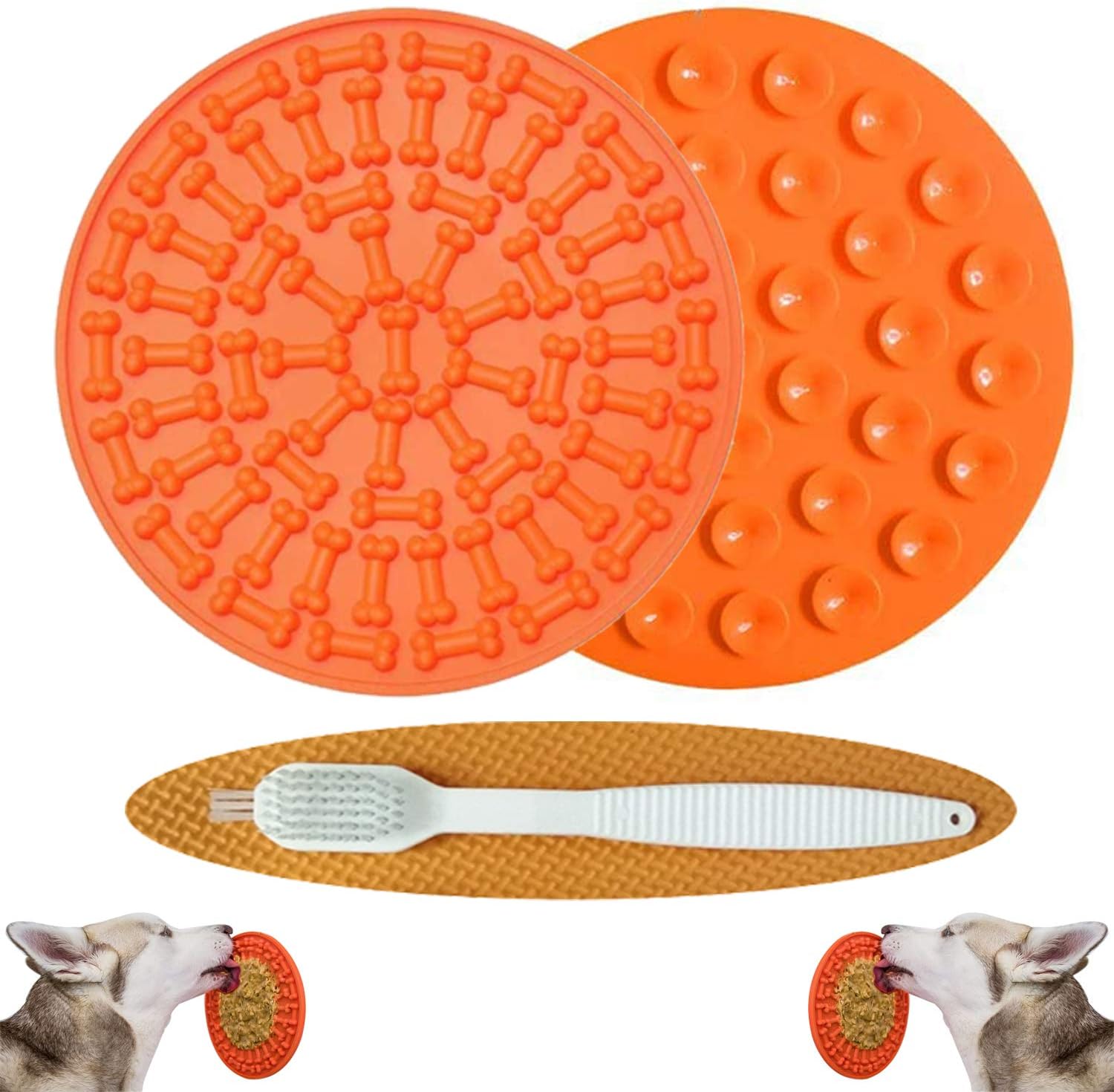 Kwispel Dog Lick Pad | Dog Puzzle Lick Mat with Clean Brush | Silicone Dog Slow Feeder Lick Mat with Super Suction for Pet Bathing,…