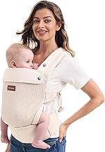 Momcozy Breathable Baby Carrier, Ergonomic Lightweight Baby Carrier for 3-20kg Baby with Reinforced Lumbar Support, All-Day Comfort for Hands Free Baby, Air Mesh - Apricot Beige