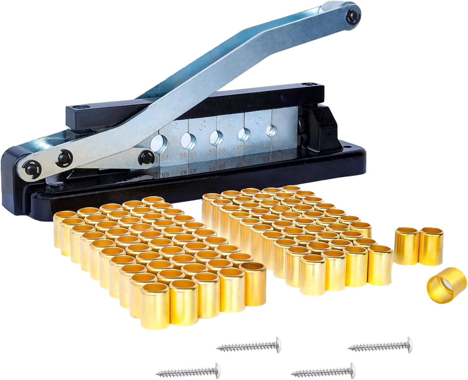 Heavy Duty Standard Hose Crimper, 3/8 Air Hose Repair Kit with Crimper 50 x 0.593" Id & 50 x 0.656" Id–Fits 1/4", 5/16", 3/8" PVC, Ferrule Crimping Tool Kit (100 Ferrules), Air Hose Crimping Tool