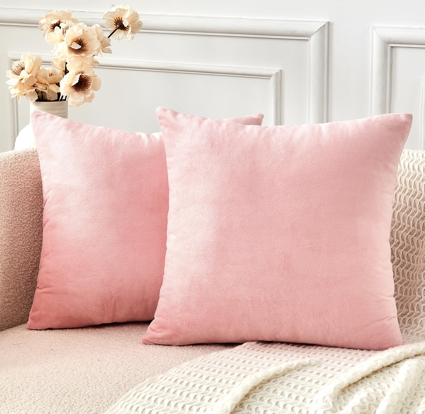 GriNeed Throw Pillow Covers Pink Set of 2 22x22 Inch Pillow Covers, Soft Velvet Cute Decorative Pillowcases for Couch Sofa Bed, Home Boho Decor, Modern Cushion Covers — image 1