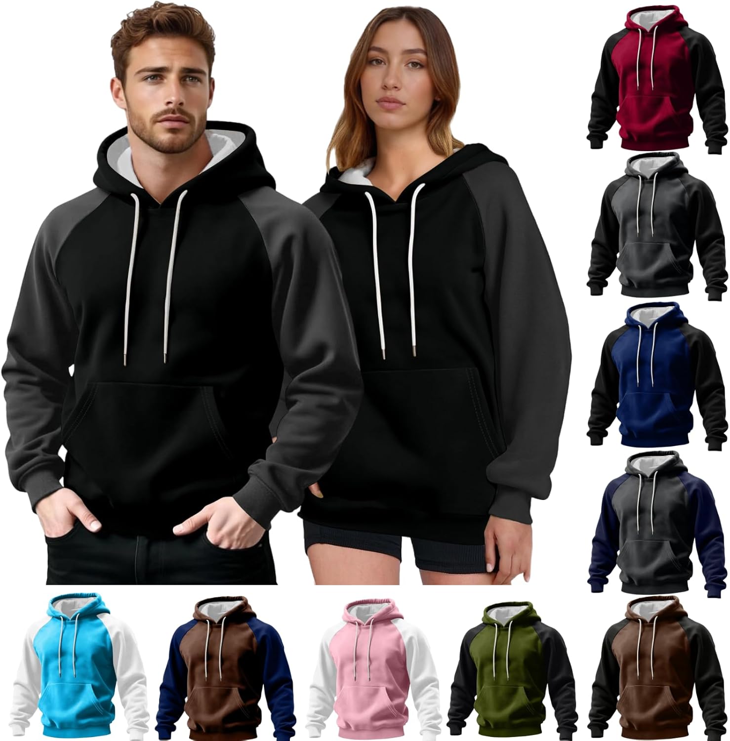 Sdwingk Mens Hoodies Pullover Long Sleeve Sweatshirts Casual Hooded Pullover Thermal Western Vintage Work with Pocket Black