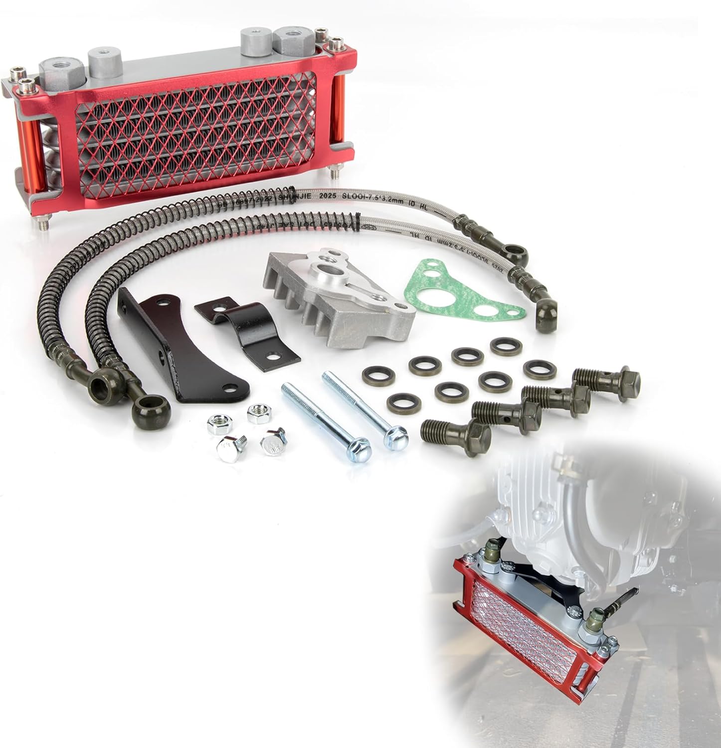 PSLER Motorcycle Oil Cooler - Motorcycle Radiator for CRF XR KLX 50/110/125/140cc Dirt Bike, Red