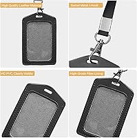 Vista 3 de 2 Pack Black Badge Holder with Lanyard, Detachable Neck Lanyards for ID Badges Holders, Vertical Leather ID Card Holder with 1 ID Window, for Name