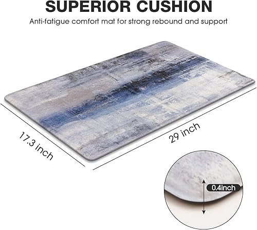 Miniatura 2 de MAYHMYO Tapete de cocina azul, tapete de cocina antifatiga, acolchado, antideslizante, impermeable, tapete de cocina de espuma viscoelástica, tapete