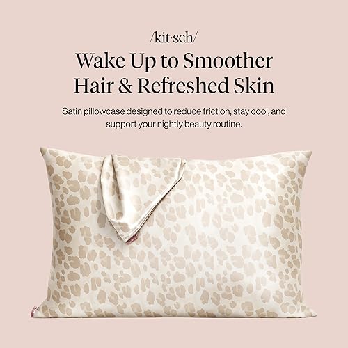 Vista 164 de Kitsch Funda de almohada de satén con cremallera para cabello y piel, tamaño Queen, más suave que la seda, paquete de 2 fundas de almohada 02.
