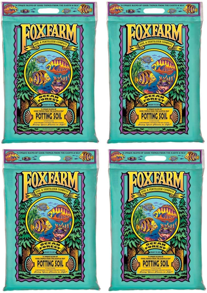 Foxfarm FX14053 Ocean Forest Plant Garden PH Adjusted 12 Quarts Potting Soil Blend Mix for Containerized Plants, 9 Pound Bag, 4 Pack