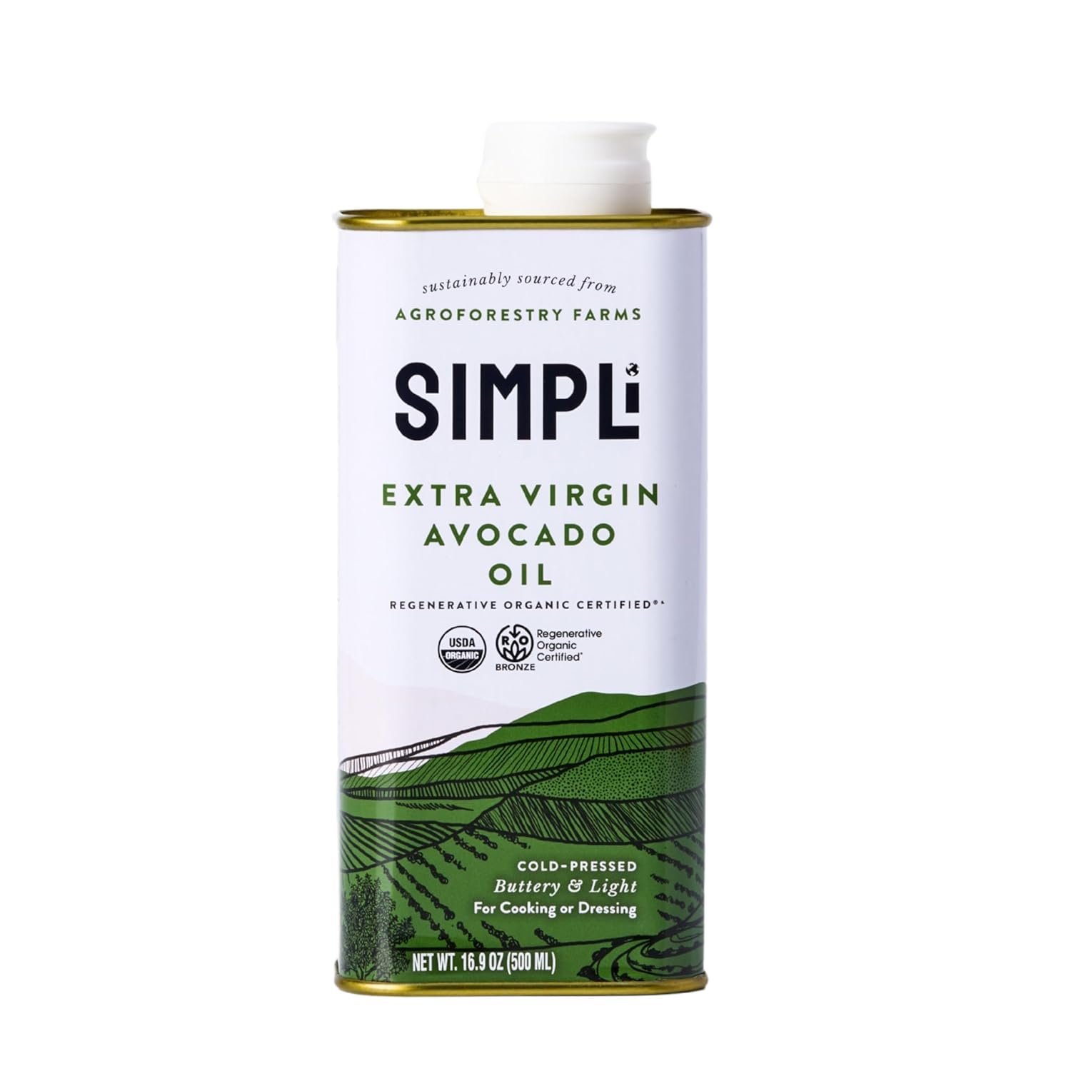 SIMPLi Regenerative Organic Extra Virgin Avocado Oil 16.9oz - Cold-Pressed High-Heat Cooking Oil from Ethiopia