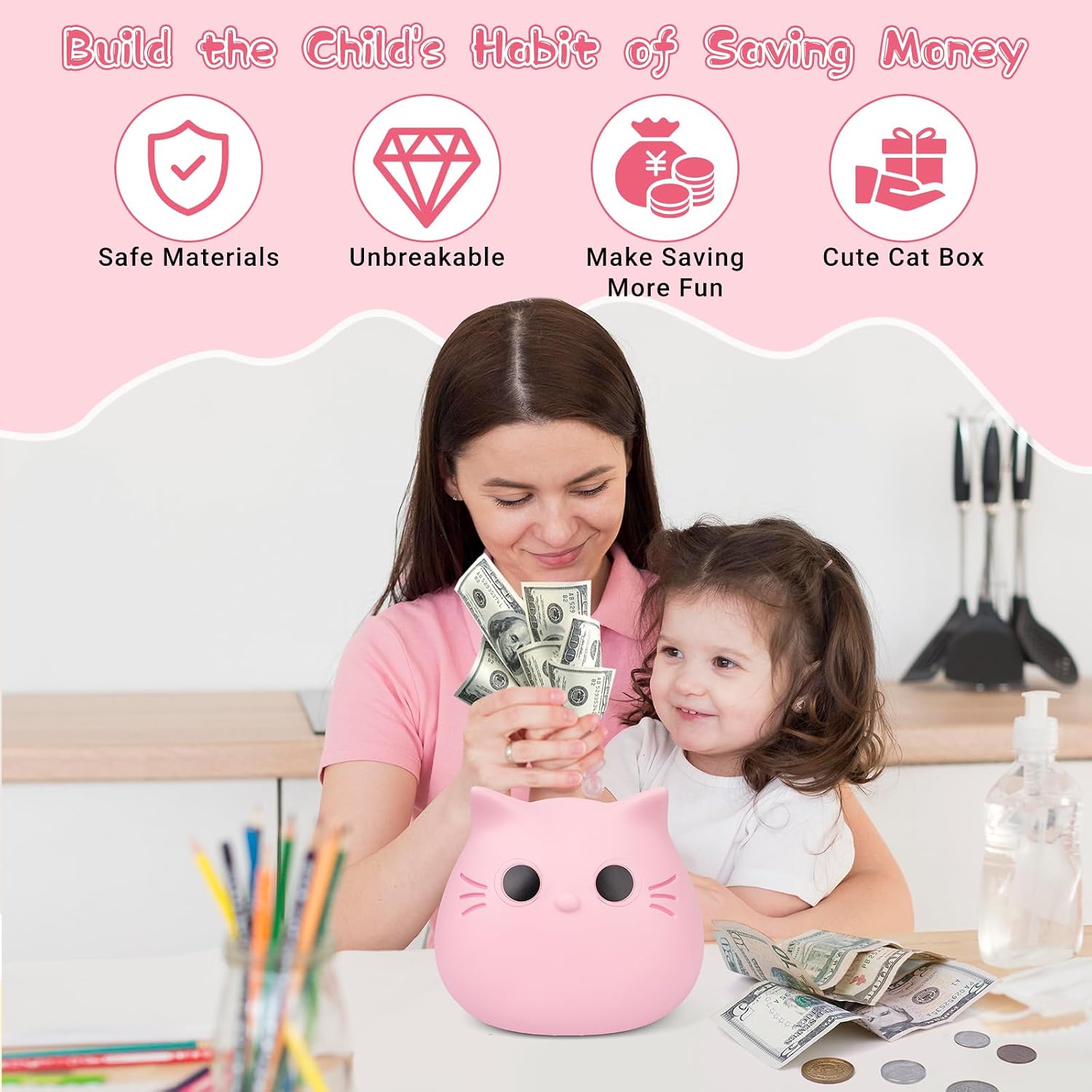 Piggy Bank Girls,Cat Money Saving Box Gifts for Kids image 2