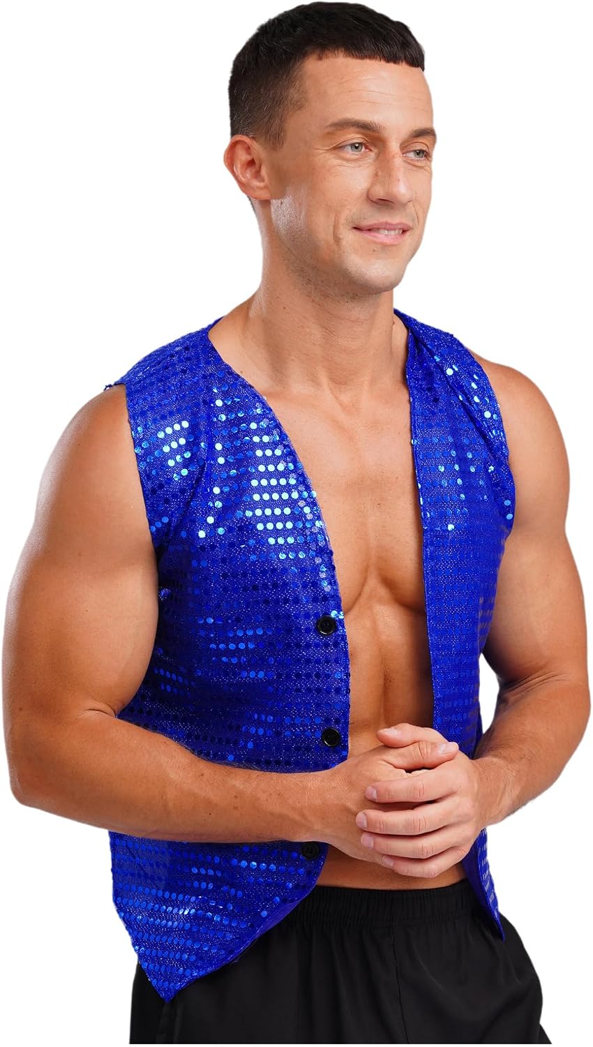ACSUSS Mens Sparkly Sequins Dance Hip Hop Vest Tops Jazz Stage Performance Dancewear Jacket Waistcoat