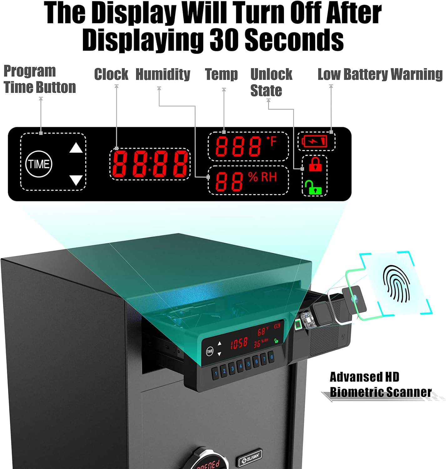 Z ZLJUAN Sliding-Away Drawer Safe with LCD Display of Temp,Humidity,Time,Home Security Electronic for Money Cash Valuables,Keypad Large Lock Box Cabinet Safes